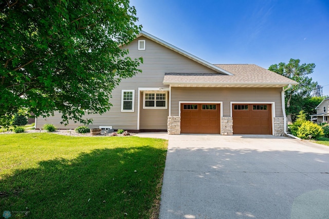 210 1st St, Arthur, ND 58006 - view of front of house with a garage, a front lawn, concrete driveway, and roof with shingles