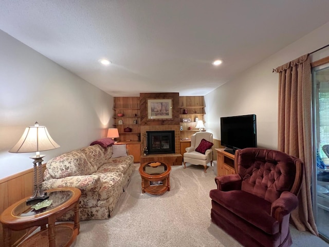 1804 7th St SW, Willmar, MN 56201 - carpeted living room with a brick fireplace and recessed lighting