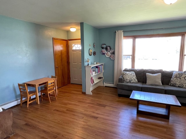 912 3rd St NE, Roseau, MN 56751 - living room featuring baseboard heating and wood finished floors