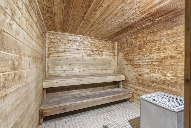 4371 Wilshire Blvd Unit 107, Mound, MN 55364 - relaxing sauna / steam room with wooden walls, wooden ceiling, and tile patterned floors