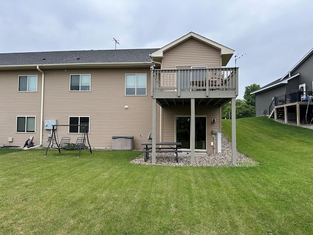 1778 Sequoia Ln, New Richmond, WI 54017 - back of house featuring a lawn and a wooden deck