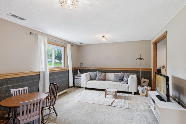 704 Lexington Ave N, New Prague, MN 56071 - carpeted living room featuring a textured ceiling and wainscoting