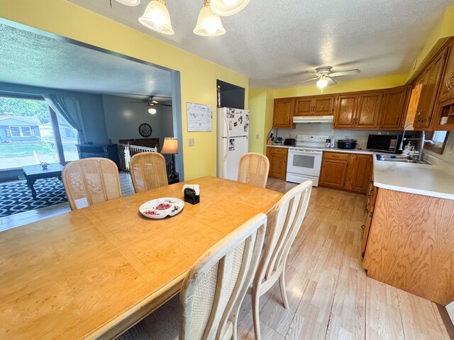 1908 Summit Ave, Worthington, MN 56187 - dining room featuring a ceiling fan, a textured ceiling, and light wood-style flooring