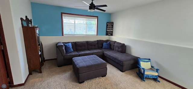 961 39 1/2 Ave W, West Fargo, ND 58078 - carpeted living room featuring a ceiling fan and baseboards