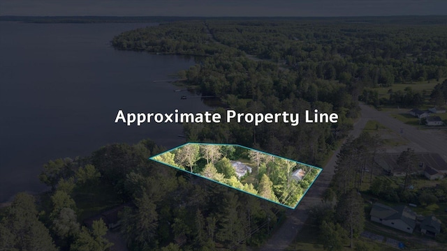 31905 Jefferson Blvd, Greenway Twp, MN 55775 - aerial view of property's location featuring a nearby body of water and property parcel outlined