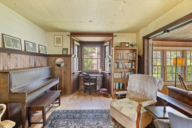 31905 Jefferson Blvd, Greenway Twp, MN 55775 - sitting room with healthy amount of natural light, wood finished floors, wooden walls, and a wainscoted wall