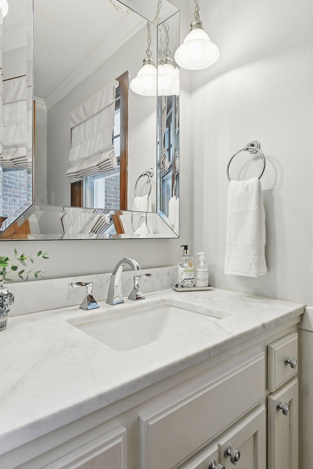 10301 Brunswick Cir, Bloomington, MN 55438 - bathroom with crown molding and vanity