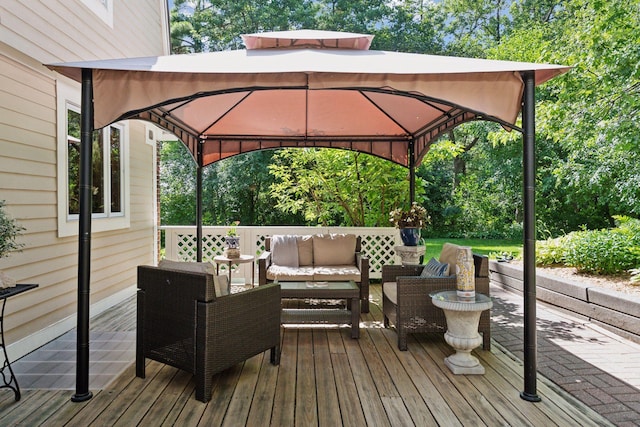 10301 Brunswick Cir, Bloomington, MN 55438 - wooden terrace featuring a gazebo and an outdoor hangout area