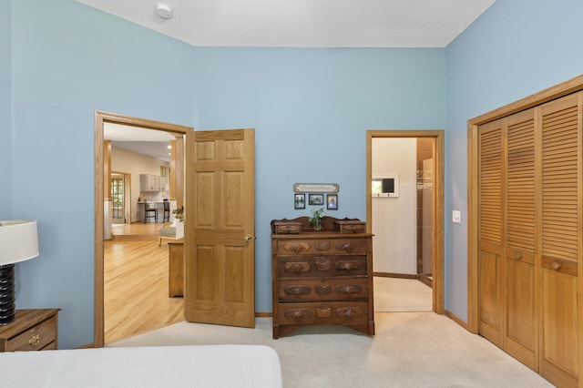 13756 Skyline Cir, Louisville Twp, MN 55379 - carpeted bedroom featuring a closet and a high ceiling