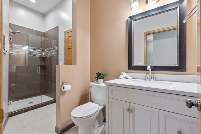 13756 Skyline Cir, Louisville Twp, MN 55379 - bathroom with vanity, a stall shower, and tile patterned floors