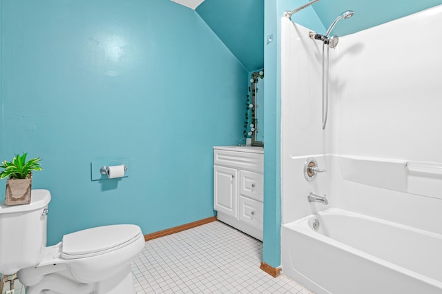 2414 3rd St NE, Minneapolis, MN 55418 - full bathroom featuring shower / tub combo, tile patterned flooring, vanity, and vaulted ceiling