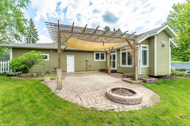 1430 Hoot Lake Dr, Fergus Falls, MN 56537 - back of property with a pergola, a patio, and a fire pit