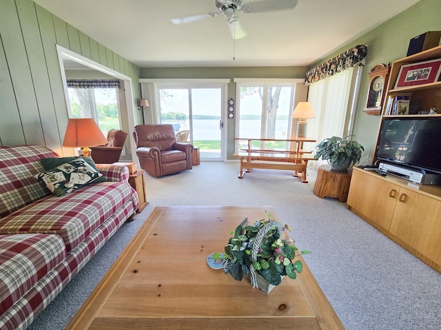 36185 Rose Lake Rd, Hobart Twp, MN 56544 - carpeted living room featuring a ceiling fan