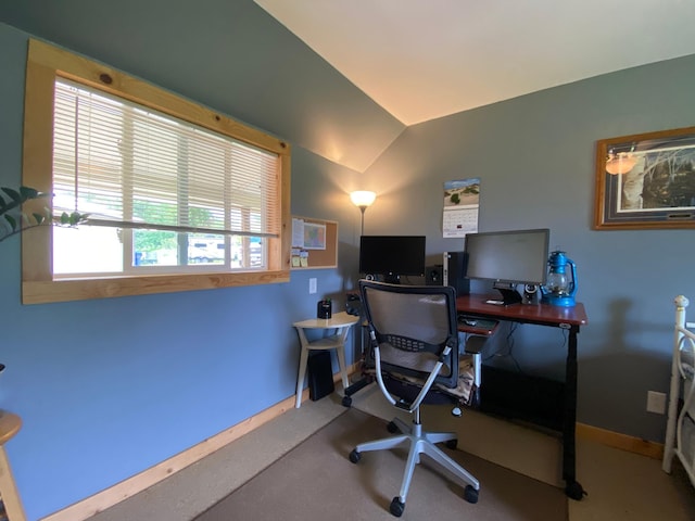 3653 Front St, Barnum, MN 55707 - office area with baseboards and vaulted ceiling