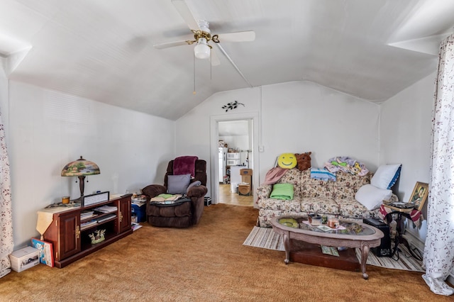 821 5th St, Winona, MN 55987 - living area with a ceiling fan, carpet flooring, and lofted ceiling