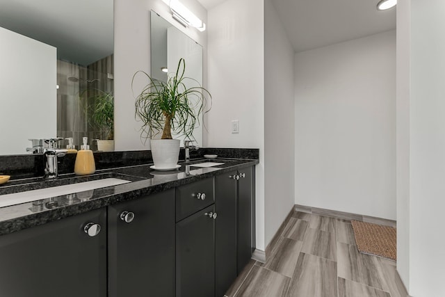 740 Portland Ave Unit 801, Minneapolis, MN 55415 - full bath featuring double vanity, a shower, and wood finished floors
