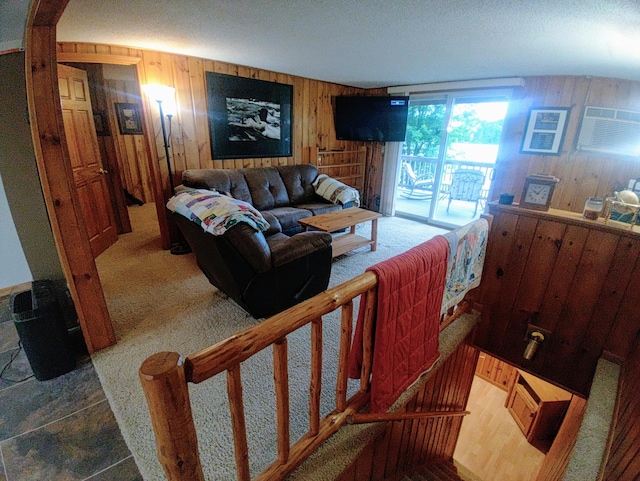1959 79th St, Georgetown Twp, WI 54853 - carpeted living area with wooden walls