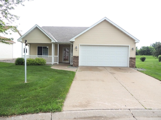 38 Glenview Loop, Saint Cloud, MN 56303 - ranch-style home featuring brick siding, a porch, a garage, and driveway