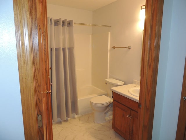 38 Glenview Loop, Saint Cloud, MN 56303 - bathroom with vanity, shower / bath combo with shower curtain, and marble look tile flooring