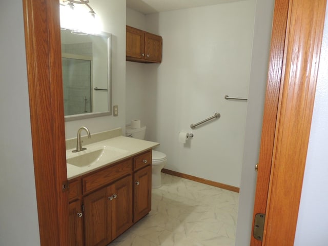 38 Glenview Loop, Saint Cloud, MN 56303 - bathroom featuring marble look tile flooring, vanity, and a shower with door