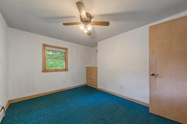 713 Sherman St, North Mankato, MN 56003 - carpeted empty room featuring ceiling fan and baseboard heating