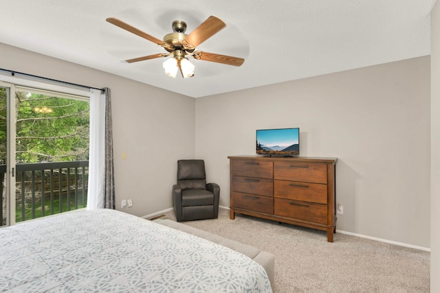 11140 Abbott Ln, Minnetonka, MN 55343 - bedroom featuring light carpet, access to exterior, and ceiling fan