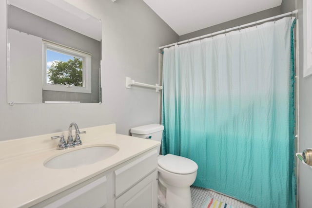11140 Abbott Ln, Minnetonka, MN 55343 - full bathroom with vanity, tile patterned floors, and curtained shower