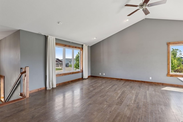 1664 Otter Way, New Richmond, WI 54017 - unfurnished room with healthy amount of natural light, vaulted ceiling, hardwood / wood-style flooring, ceiling fan, and recessed lighting
