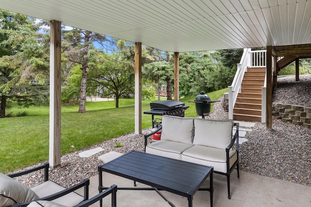 1541 Wexford Ct, Eagan, MN 55122 - view of patio / terrace featuring stairs, outdoor lounge area, and area for grilling