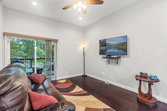 1227 Dupont Ln N, Brooklyn Park, MN 55444 - living room with dark wood-type flooring, ceiling fan, and recessed lighting