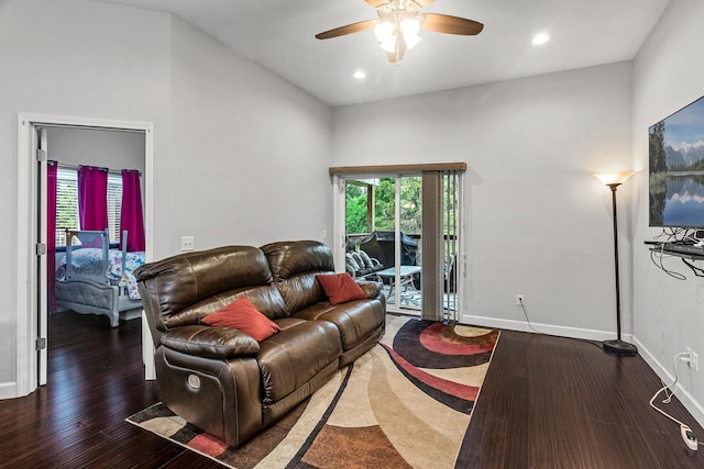 1227 Dupont Ln N, Brooklyn Park, MN 55444 - living room with ceiling fan, wood finished floors, and recessed lighting