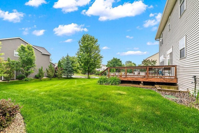 6800 Troy Ln N, Maple Grove, MN 55311 - view of grassy yard featuring a wooden deck
