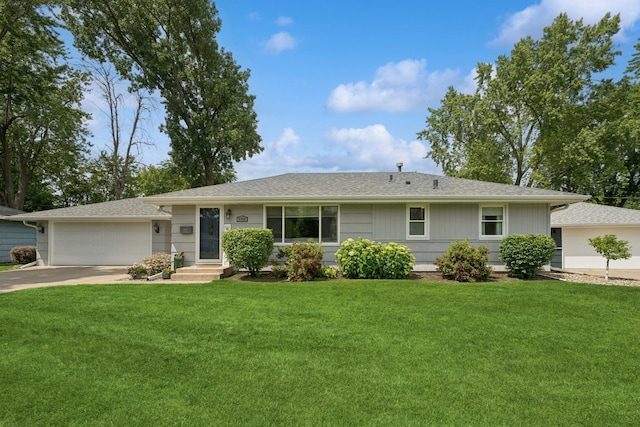 3300 88th St, Bloomington, MN 55431 - ranch-style home with driveway, a front lawn, a garage, and a shingled roof