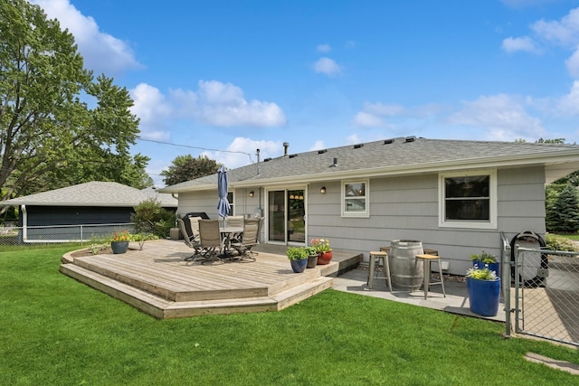3300 88th St, Bloomington, MN 55431 - rear view of house with a deck, outdoor dining area, and roof with shingles
