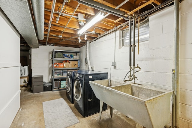 3300 88th St, Bloomington, MN 55431 - laundry room with washing machine and clothes dryer and concrete block wall