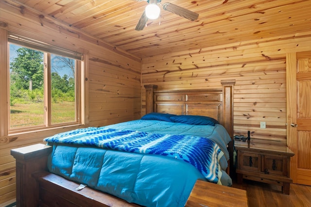2630 320th St, Cushing, WI 54006 - bedroom with wooden walls, a ceiling fan, wooden ceiling, and wood finished floors