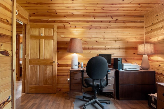 2630 320th St, Cushing, WI 54006 - office area featuring wooden ceiling, wood finished floors, and wood walls