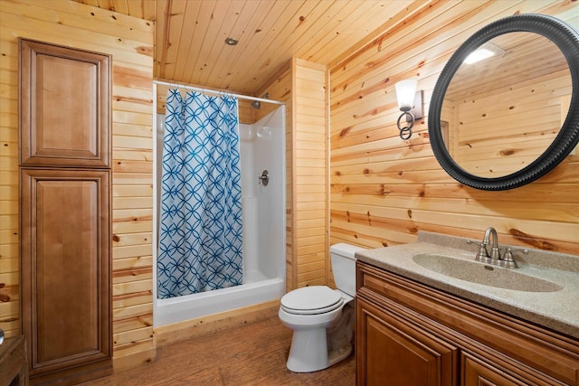 2630 320th St, Cushing, WI 54006 - full bathroom featuring wood walls, vanity, wood ceiling, and wood finished floors