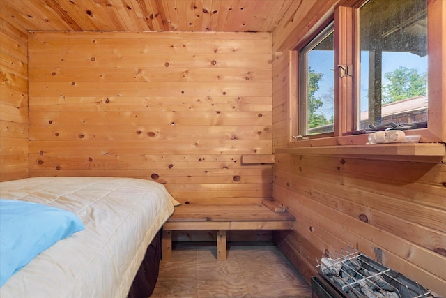 2630 320th St, Cushing, WI 54006 - bedroom featuring wooden walls, wood ceiling, and a sauna / steam room