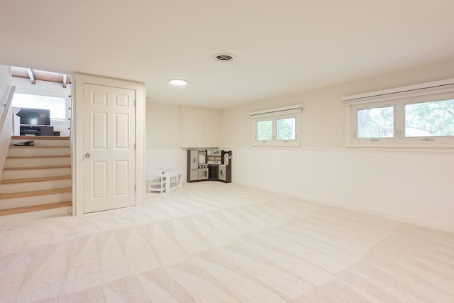 2820 Overlook Dr, Bloomington, MN 55431 - basement featuring carpet flooring and stairs