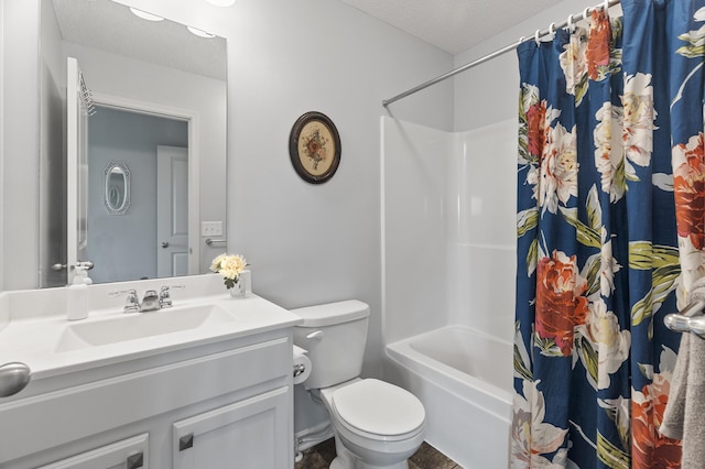 7558 Woods Edge Blvd, Lino Lakes, MN 55014 - full bathroom featuring vanity, shower / bath combo with shower curtain, and a textured ceiling