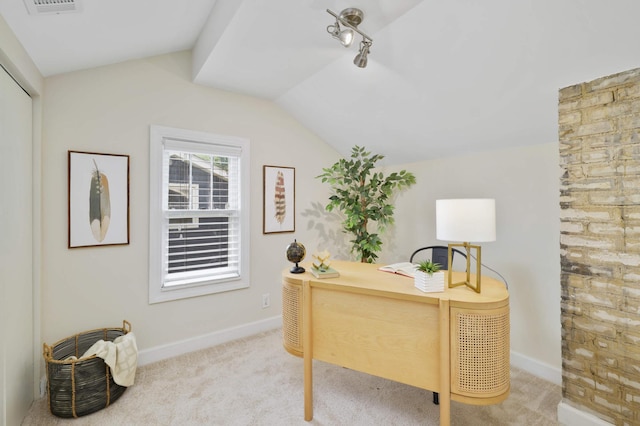1339 Sargent Ave, Saint Paul, MN 55105 - office area featuring lofted ceiling, carpet, and track lighting