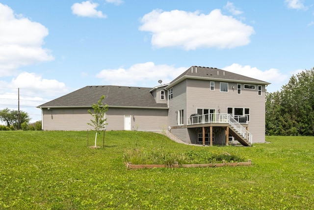 4965 250th St, Elko New Market, MN 55020 - back of property featuring stairway, a wooden deck, and a yard