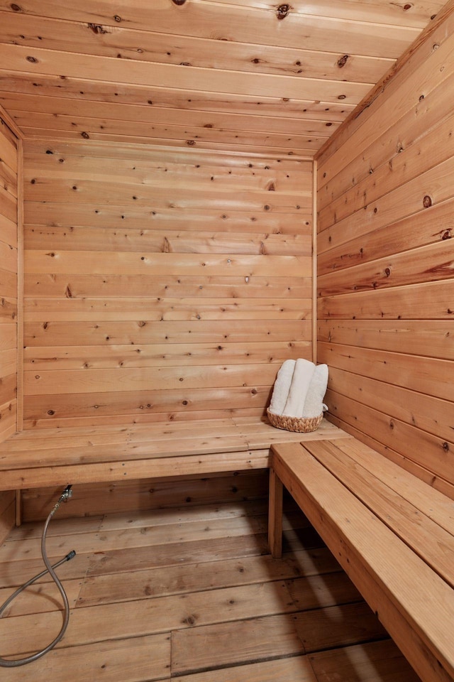 10636 Purdey Rd, Eden Prairie, MN 55347 - relaxing sauna with wood ceiling, wooden walls, and wood-type flooring