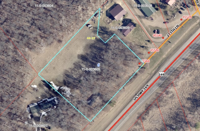 45568 213th Ln, Aitkin, MN 56431 - aerial map of property and surrounding area featuring property boundaries highlighted