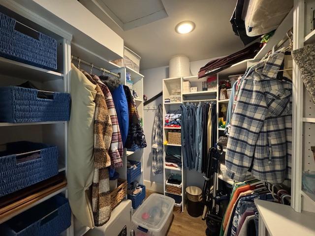 14717 State 210, Stowe Prairie Twp, MN 56453 - spacious closet featuring wood finished floors and attic access