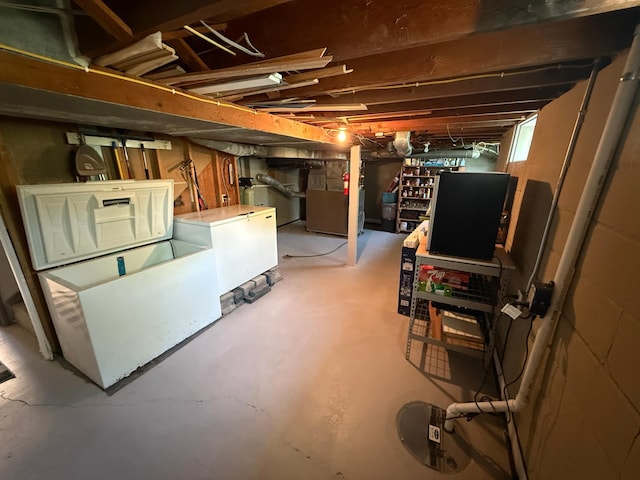 411 Vernon Ave, Morgan, MN 56266 - unfinished below grade area with heating unit and fridge