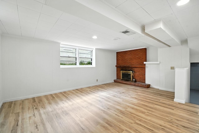 1464 Kent St, Saint Paul, MN 55117 - unfurnished living room with a fireplace, wood finished floors, and recessed lighting