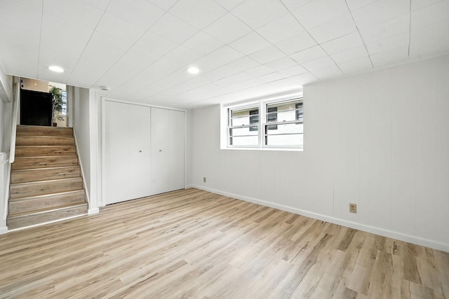 1464 Kent St, Saint Paul, MN 55117 - basement with light wood finished floors, stairway, and recessed lighting