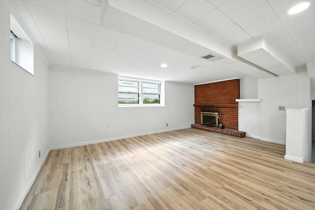 1464 Kent St, Saint Paul, MN 55117 - unfurnished living room featuring a fireplace, light wood-type flooring, and recessed lighting